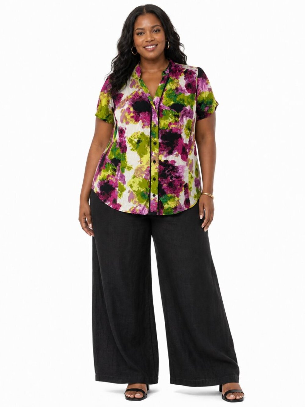 East 5th Button Down Multicolor Floral Blouse Resort Vacation Size 2X